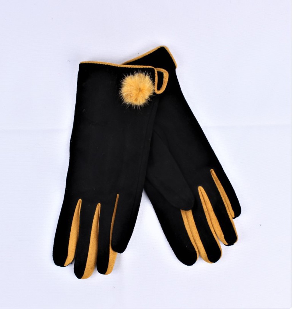 Shackelford winter glove with contrast fingers and pompom trim mustard Style; S/LK4852 image 0
